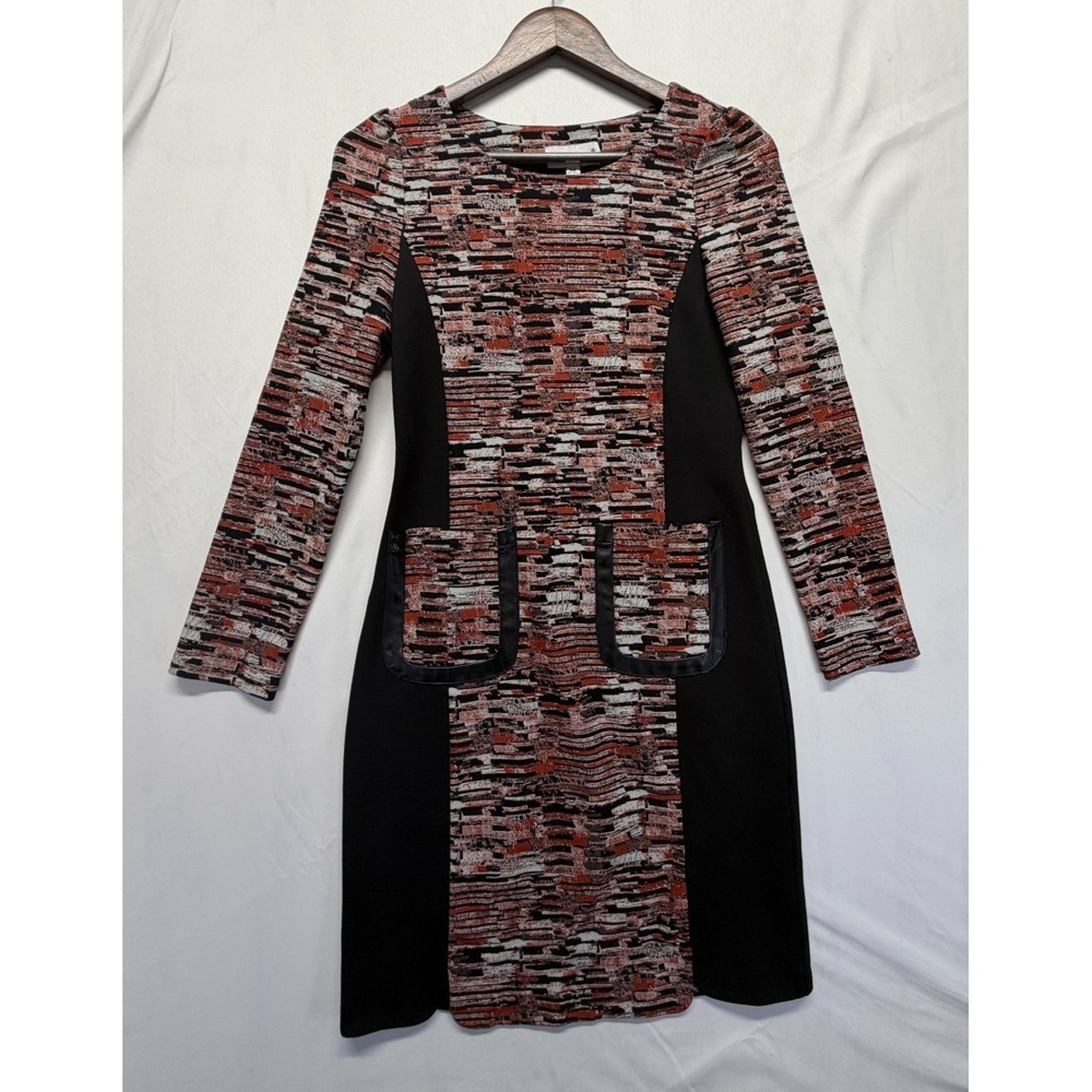 DanMunier Sheath Dress Womens Medium Black Multi Abstract Viscose Round Neck